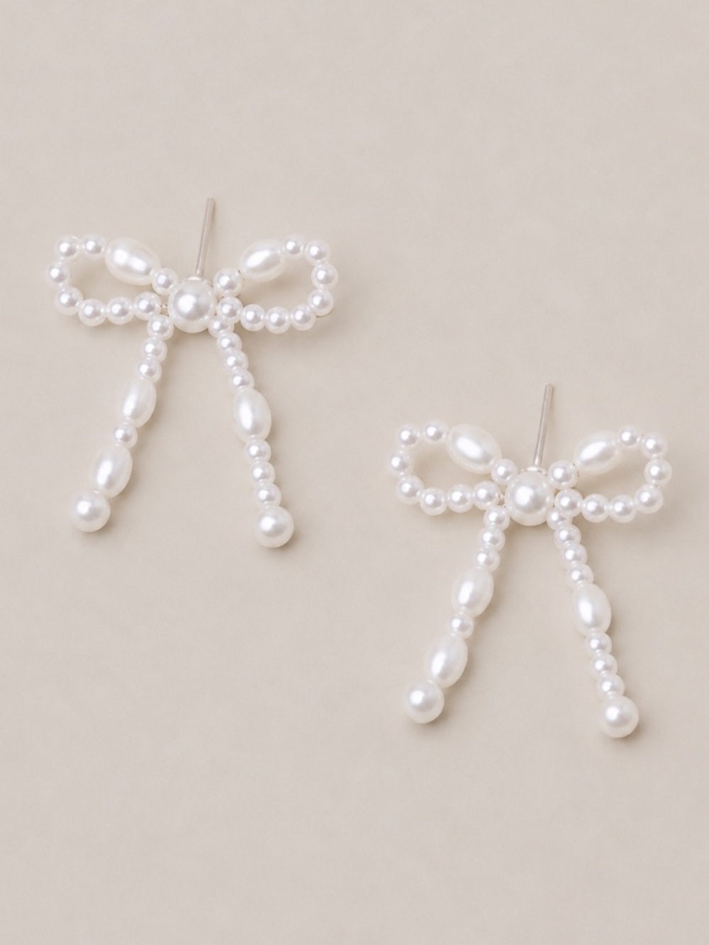 New! Pearl Bead Bow Post Earrings (1068) NWOT